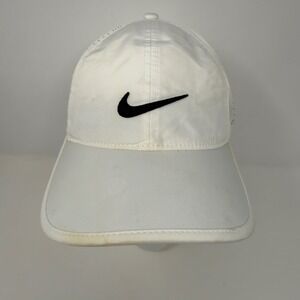 Distressed Nike Golf Hat Cap Adjustable Strap Back Adult White Swoosh Check Logo